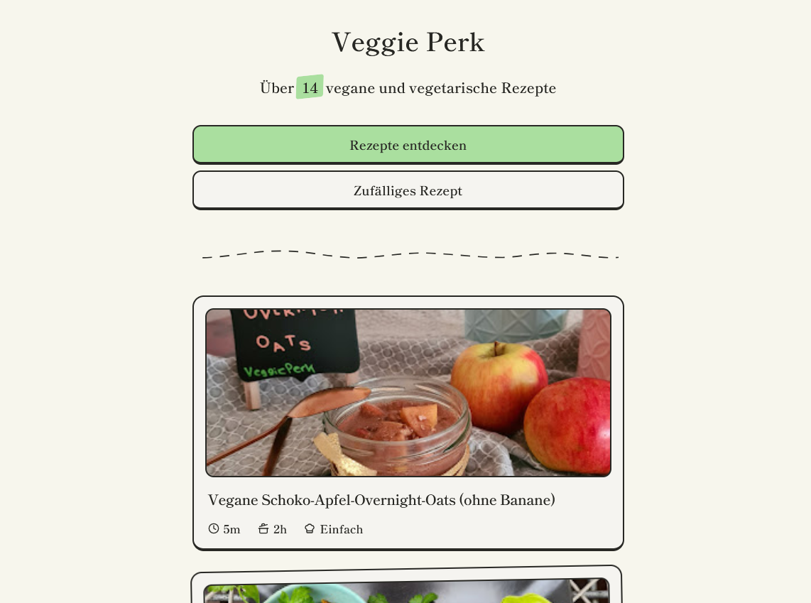 A screenshot of the Veggie Perk homepage